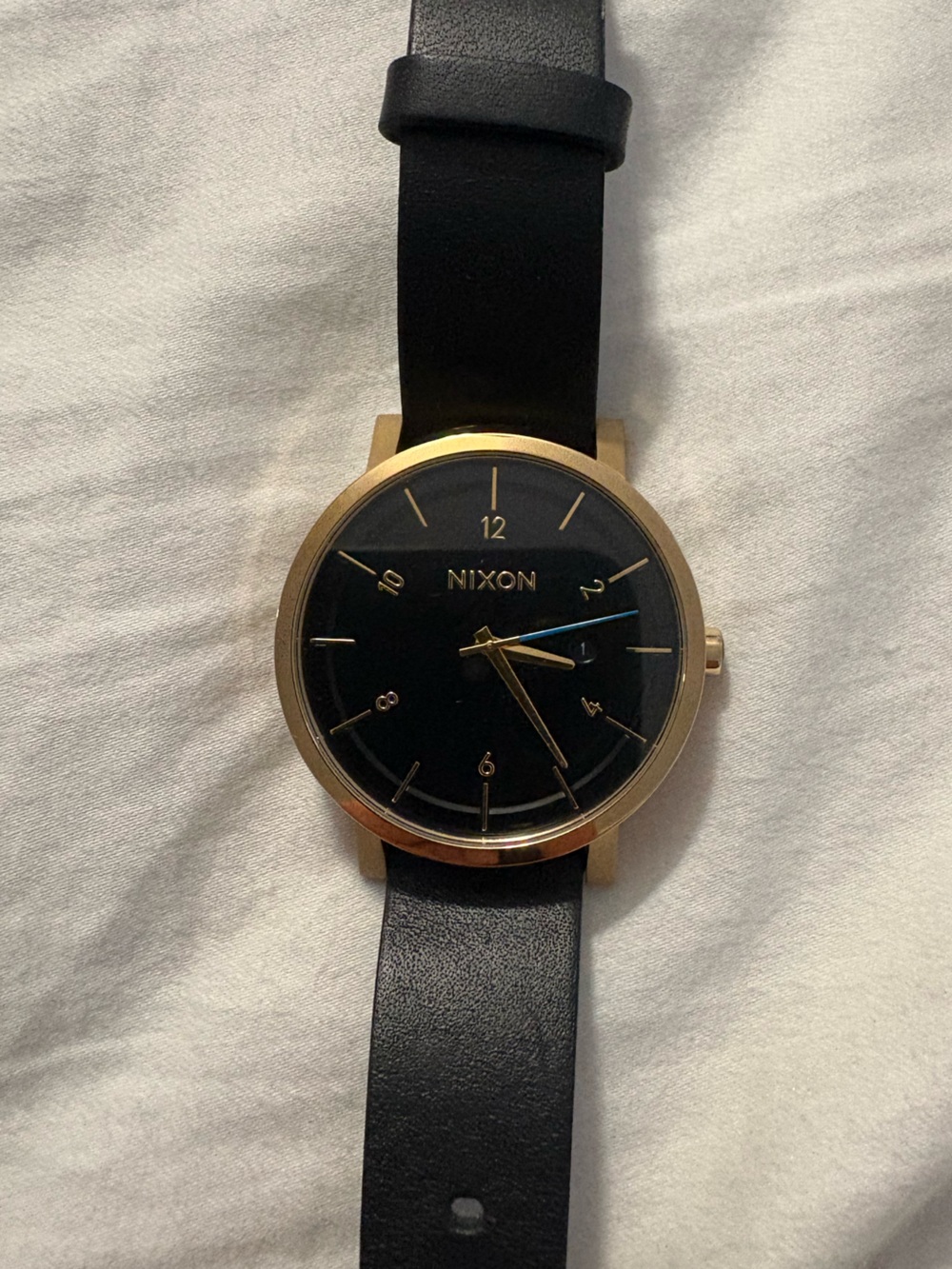 Nixon Black Dial Gold-Tone Case Leather Strap Watch